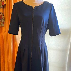 Betsey Johnson Navy Blue Pleated Fit & Flare Scuba Dress